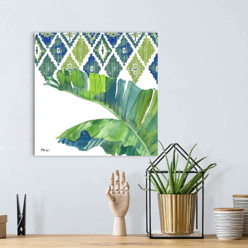 A bohemian room featuring Palm Fronds IV - Blue