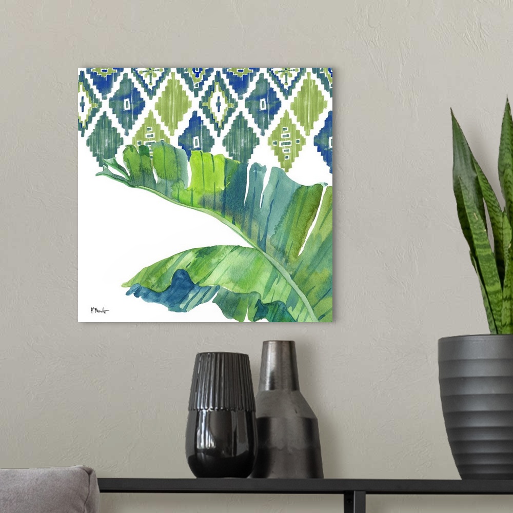 A modern room featuring Palm Fronds IV - Blue