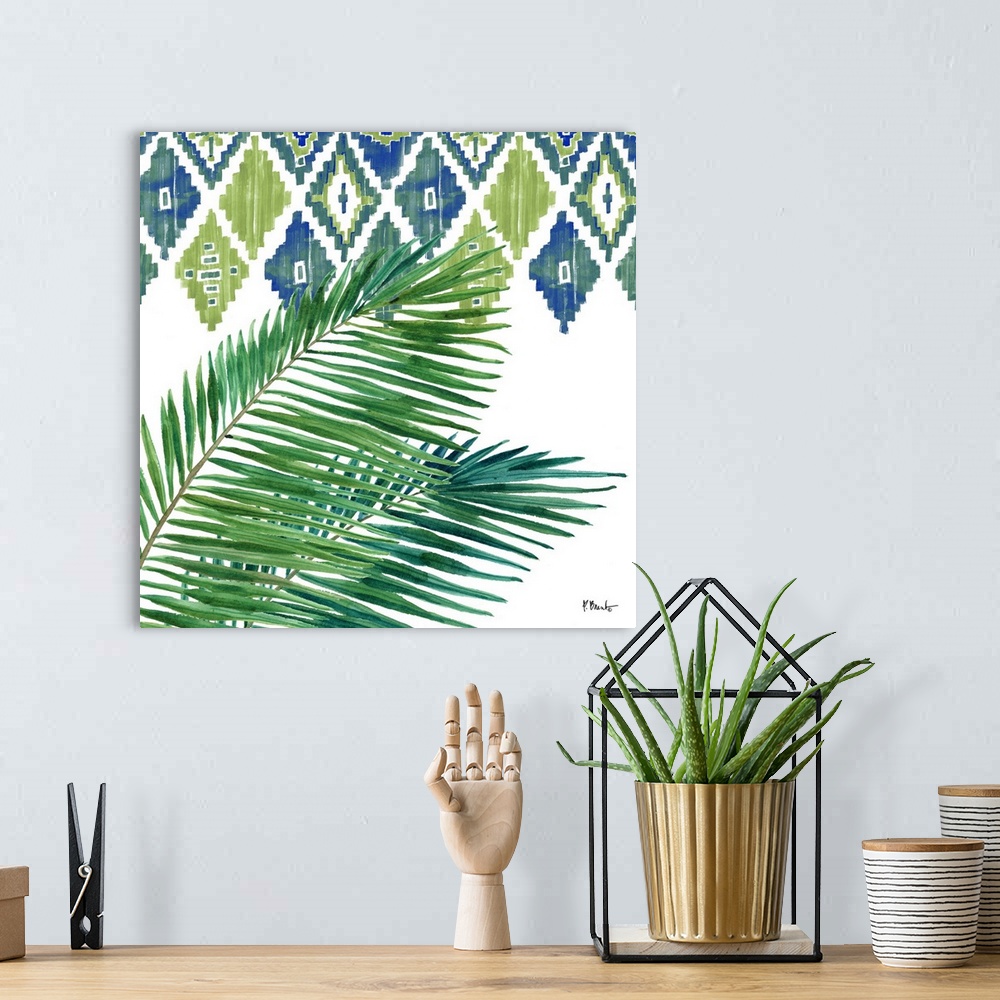 A bohemian room featuring Palm Fronds V - Blue