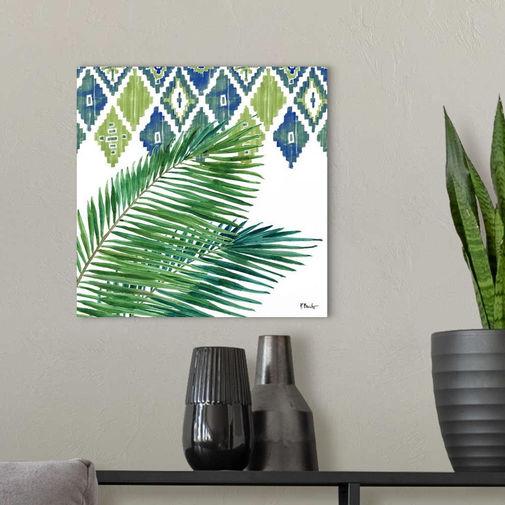 A modern room featuring Palm Fronds V - Blue