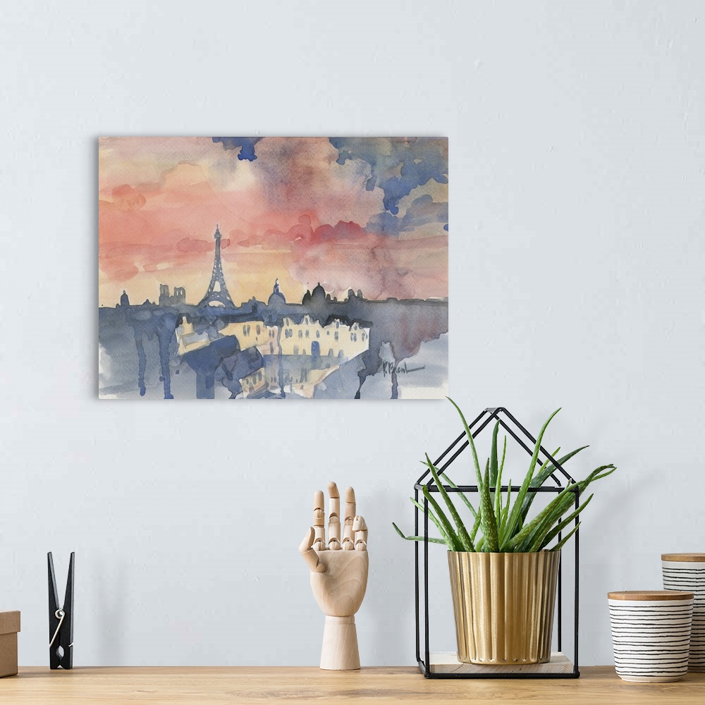 A bohemian room featuring Paris Skyline from Pompidou Center