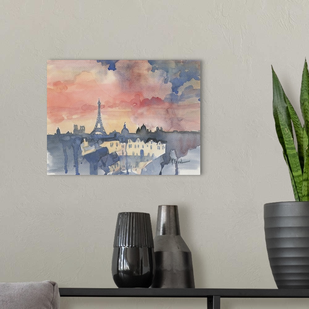 A modern room featuring Paris Skyline from Pompidou Center