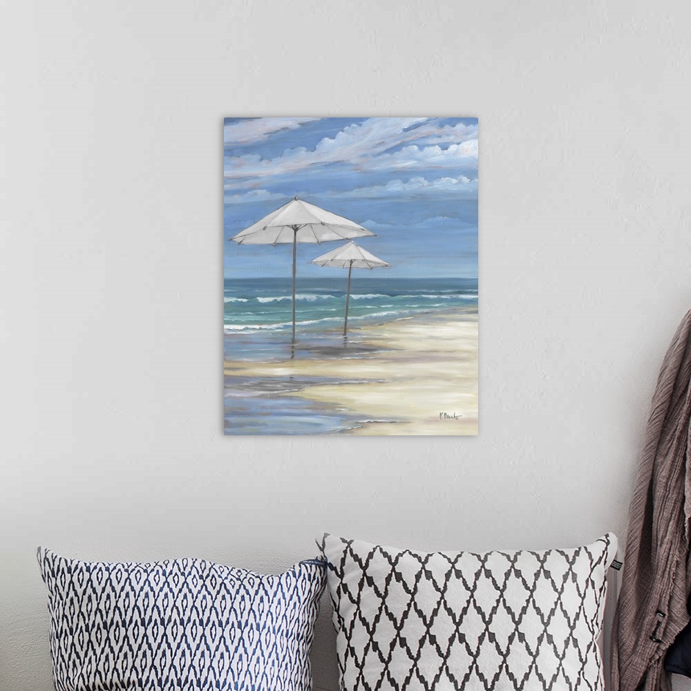 A bohemian room featuring Seascape With Umbrellas - White