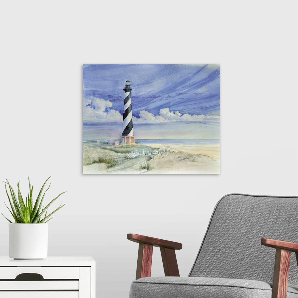 A modern room featuring Contemporary painting of Cape Hatteras on the Outer Banks of North Carolina.