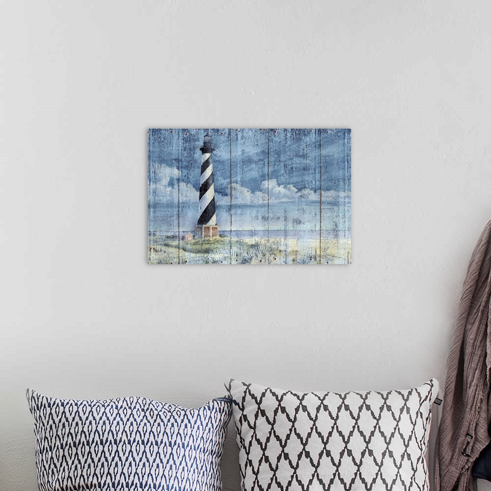 A bohemian room featuring Textured painting of Cape Hatteras on the Outer Banks of North Carolina.