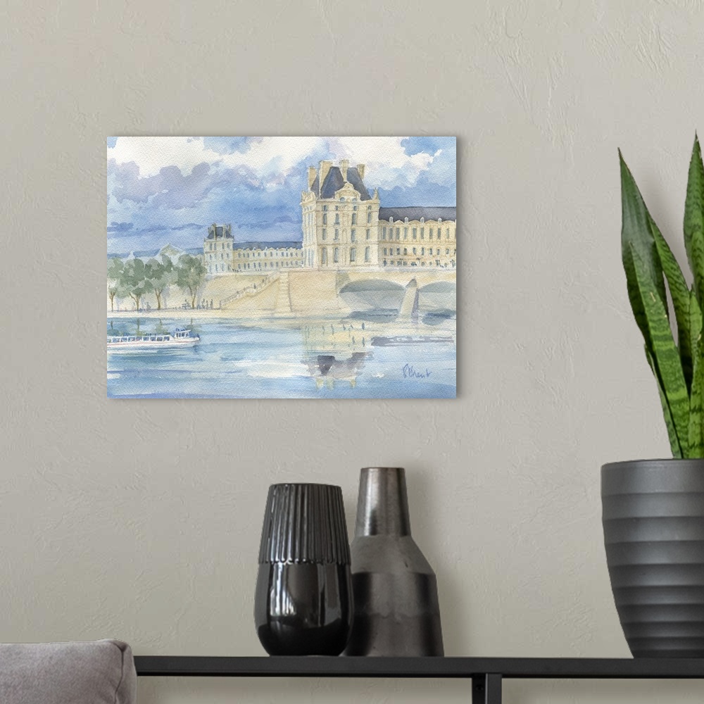 A modern room featuring The Louvre with a Bateau Mouche