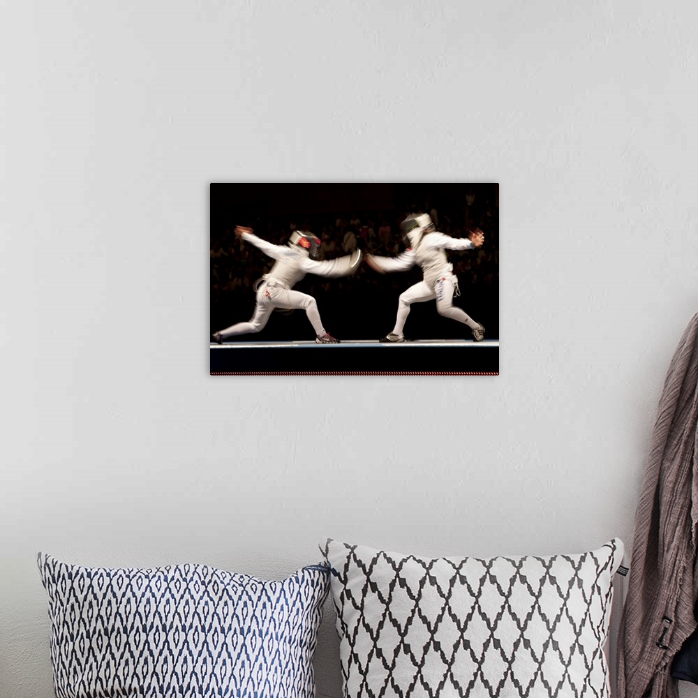 A bohemian room featuring Blurred action of women's fencing competition at the 2008 Olympic Summer Games, Beijing, China