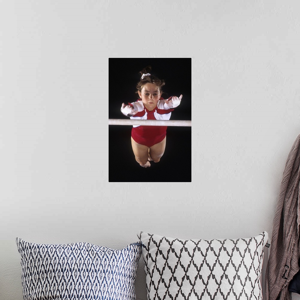A bohemian room featuring Female gymnast on the uneven bars