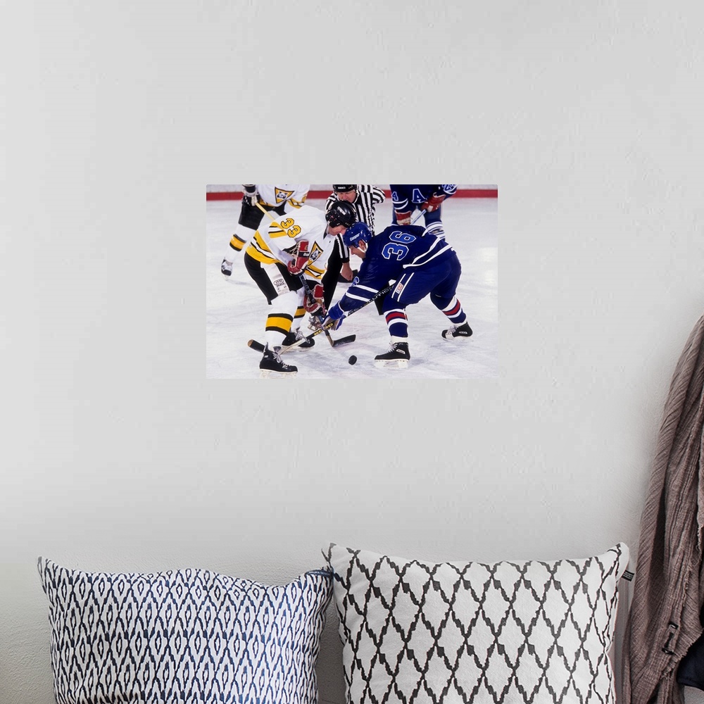 A bohemian room featuring Ice hockey face off