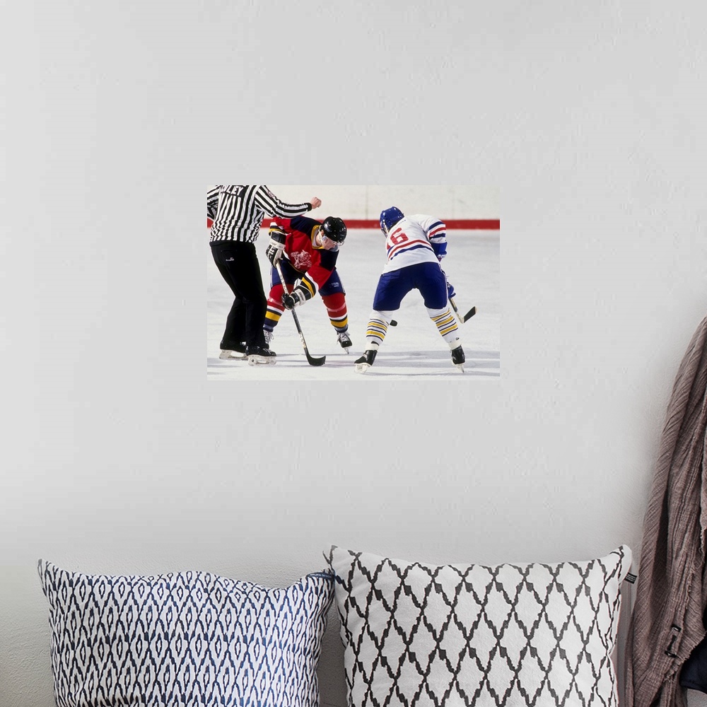 A bohemian room featuring Ice hockey face off