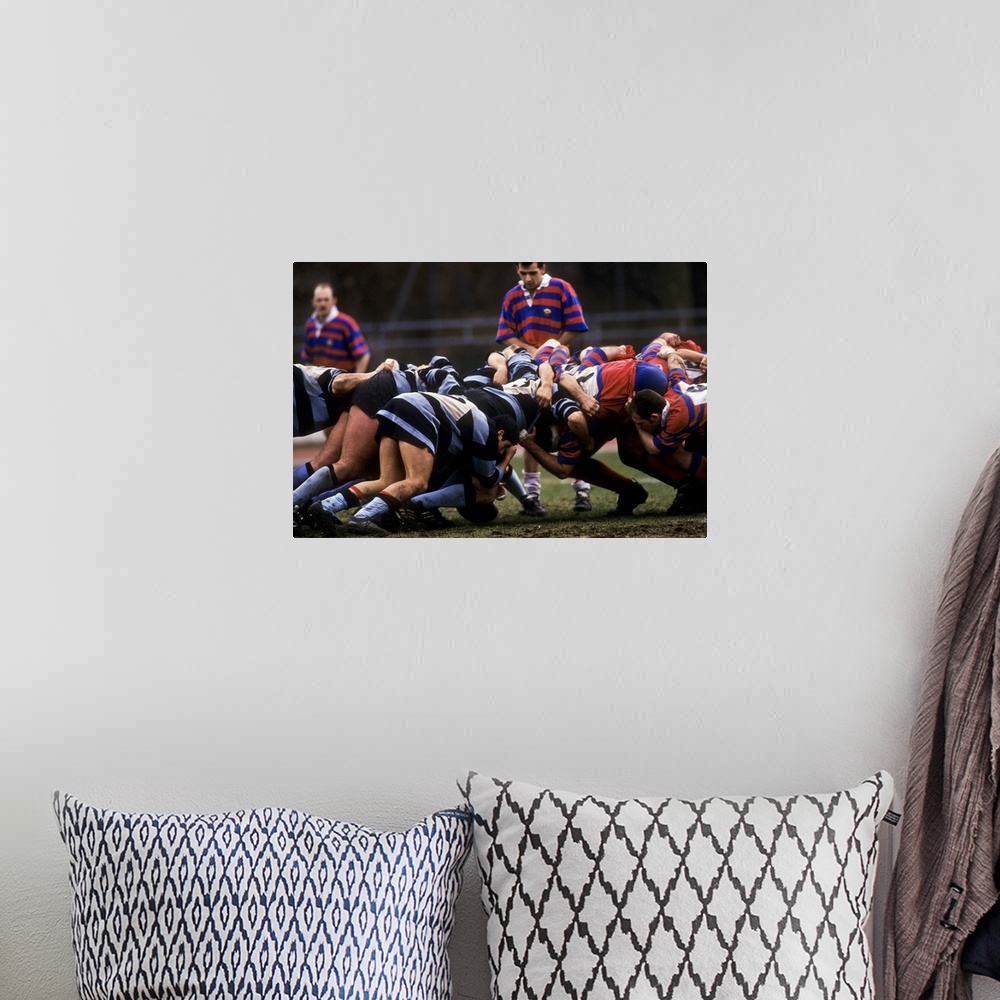 A bohemian room featuring Rugby match action