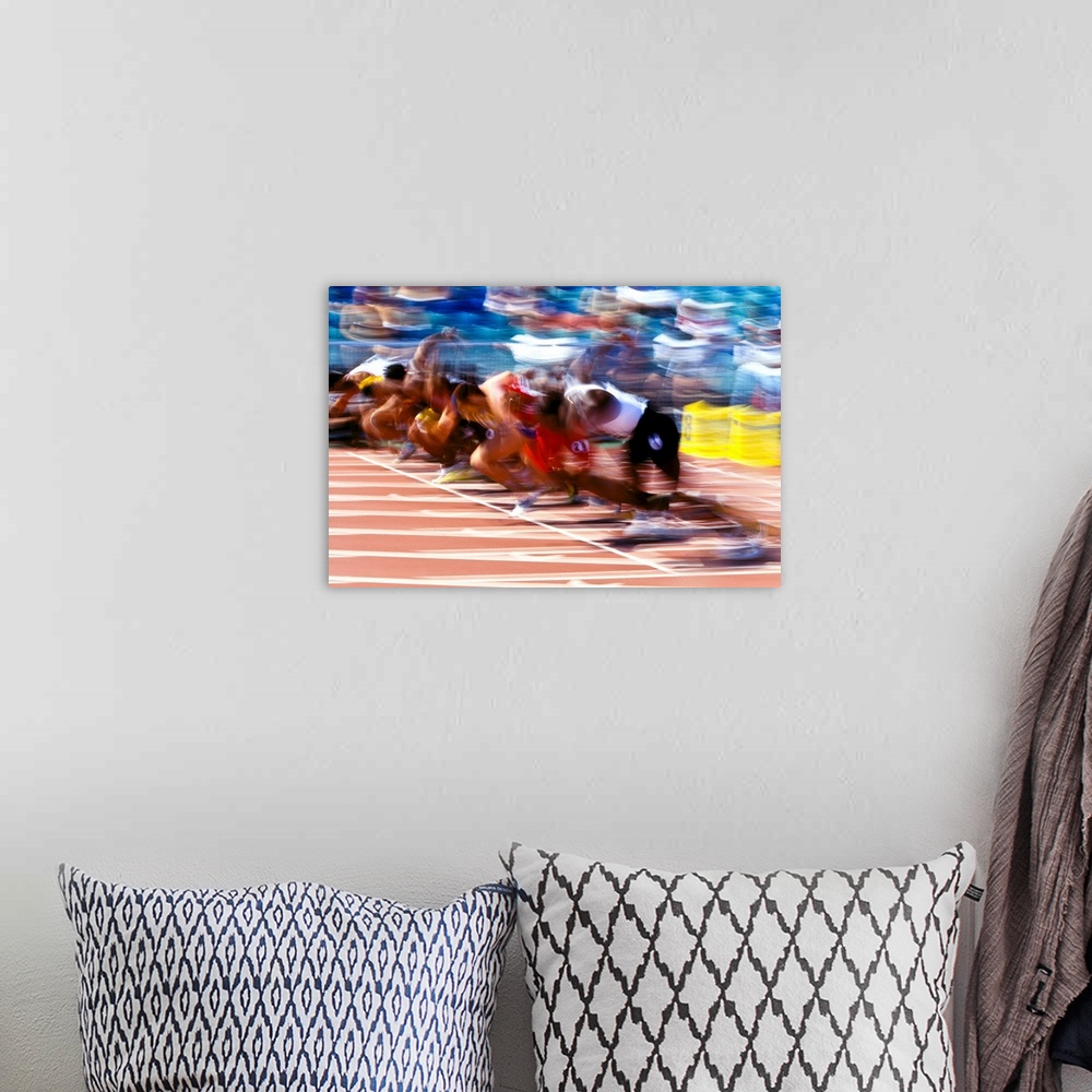 A bohemian room featuring Start of track and field 100 meters sprint start