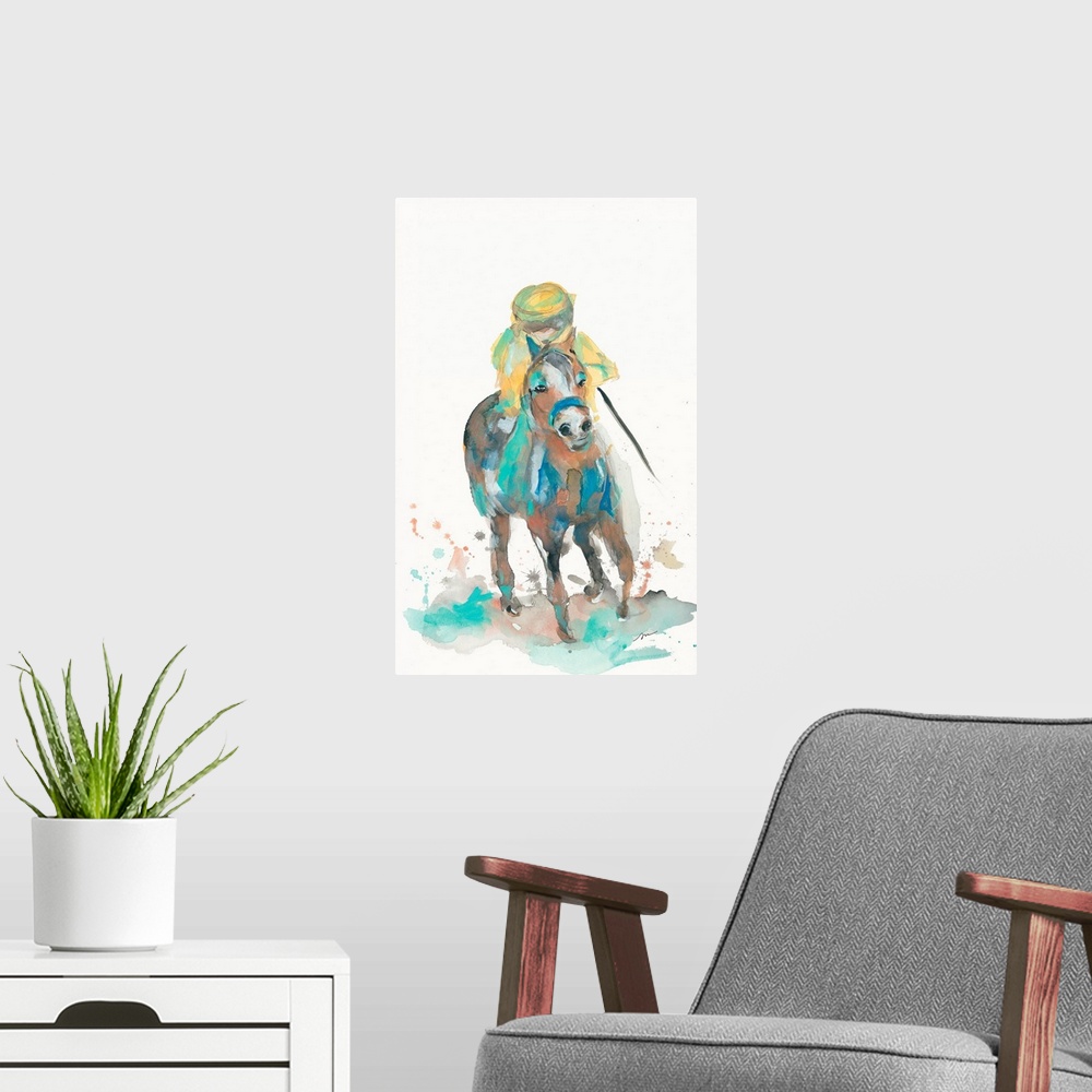 A modern room featuring A Jockey and His Horse