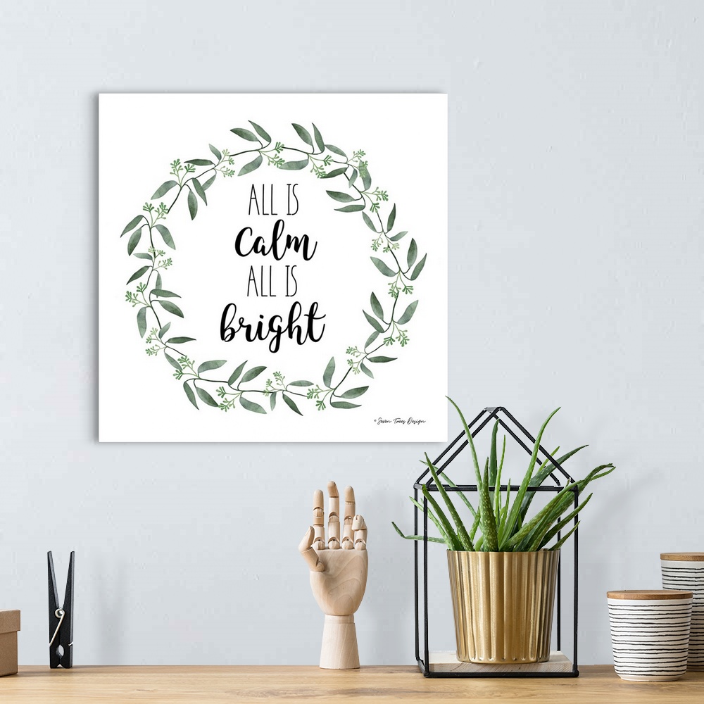 A bohemian room featuring All is Calm Wreath