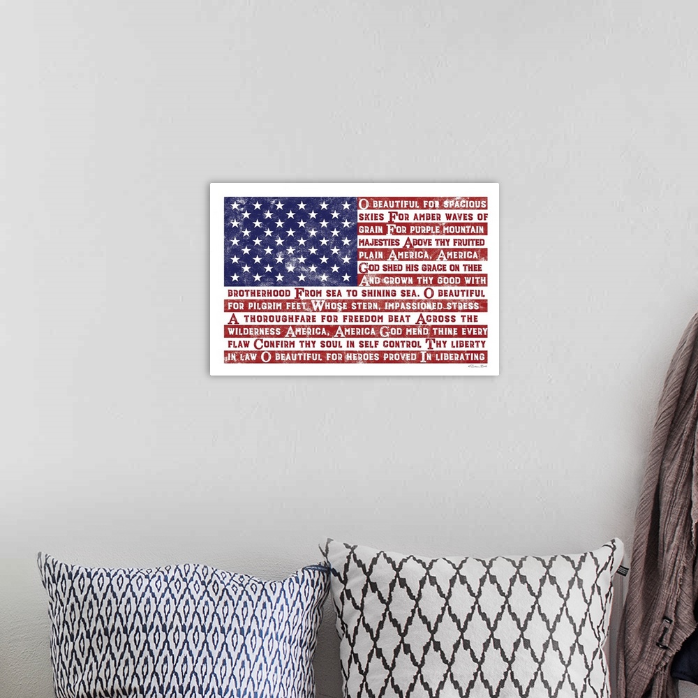 A bohemian room featuring America The Beautiful Flag