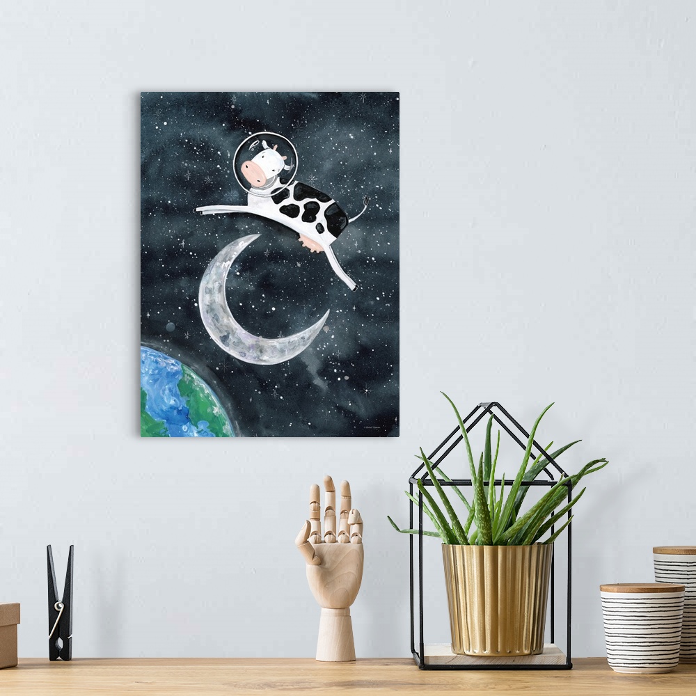 A bohemian room featuring Astro Cow Jumps Over The Moon