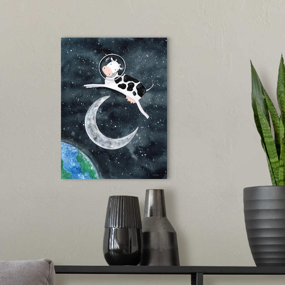 A modern room featuring Astro Cow Jumps Over The Moon