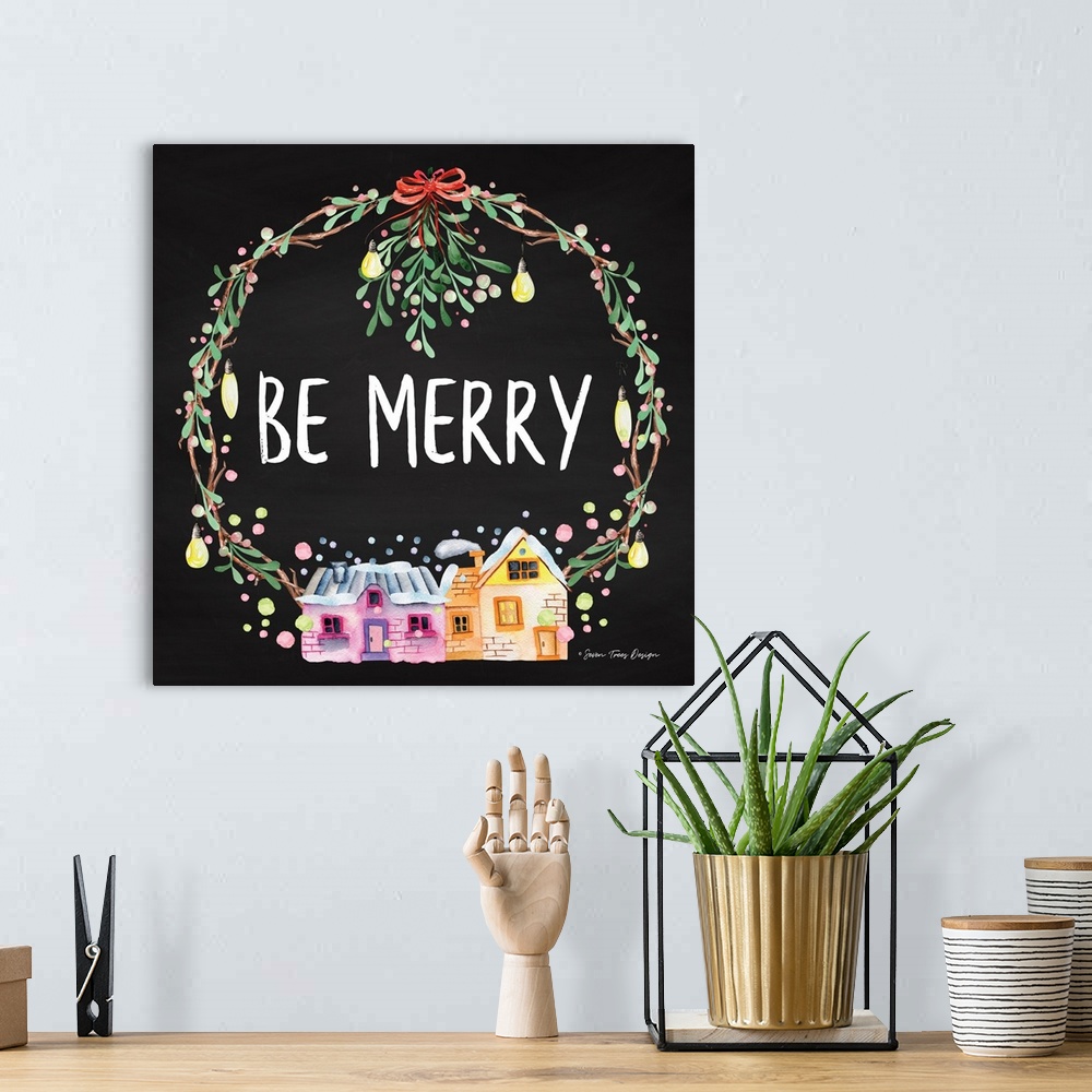 A bohemian room featuring Be Merry Wreath