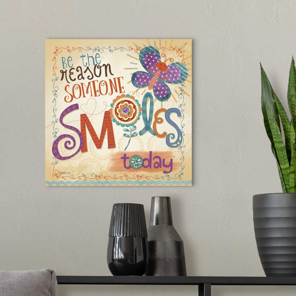 A modern room featuring Fun text in bright colors with a flower and butterfly.