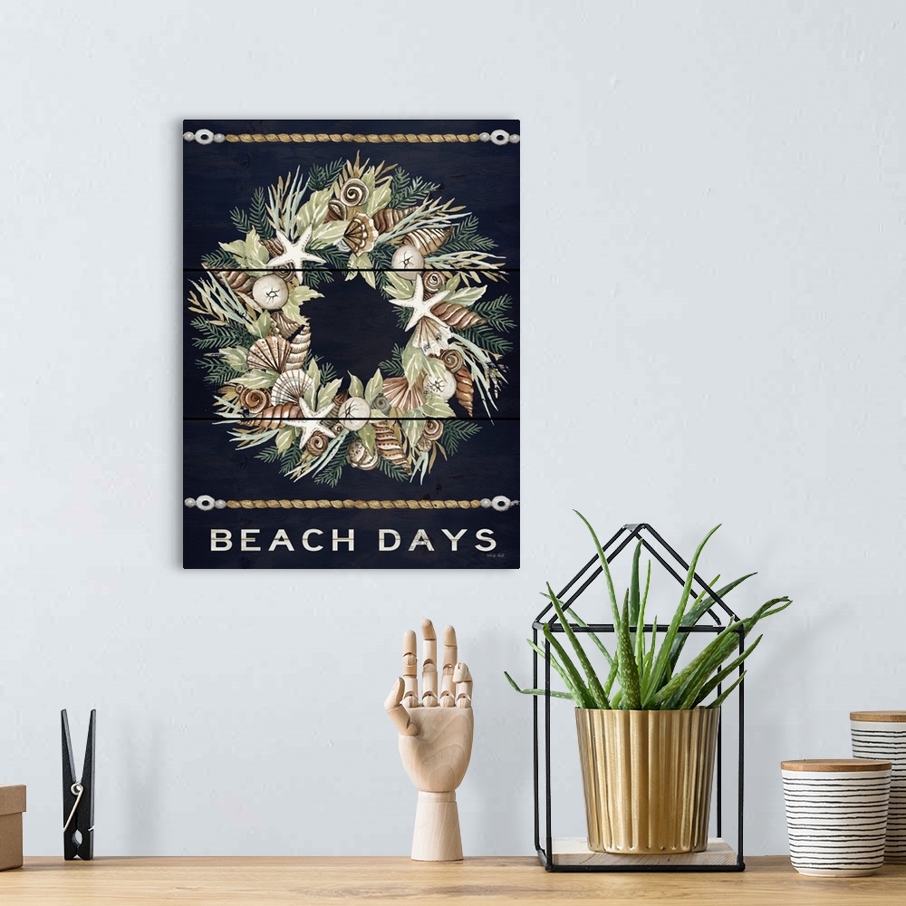 A bohemian room featuring Beach Days Shell Wreath