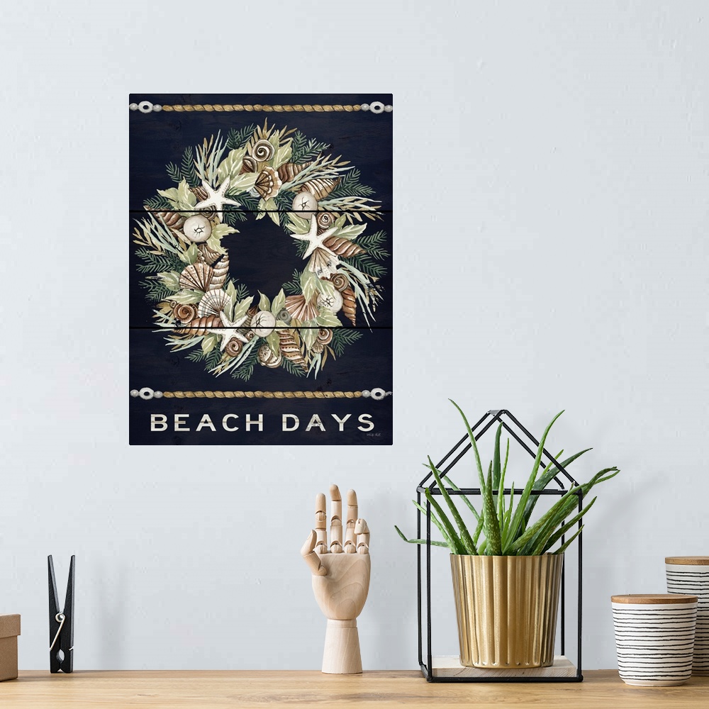 A bohemian room featuring Beach Days Shell Wreath
