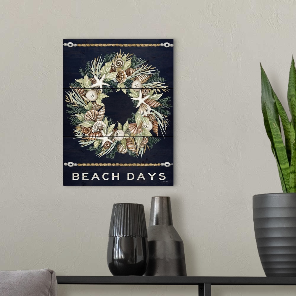A modern room featuring Beach Days Shell Wreath