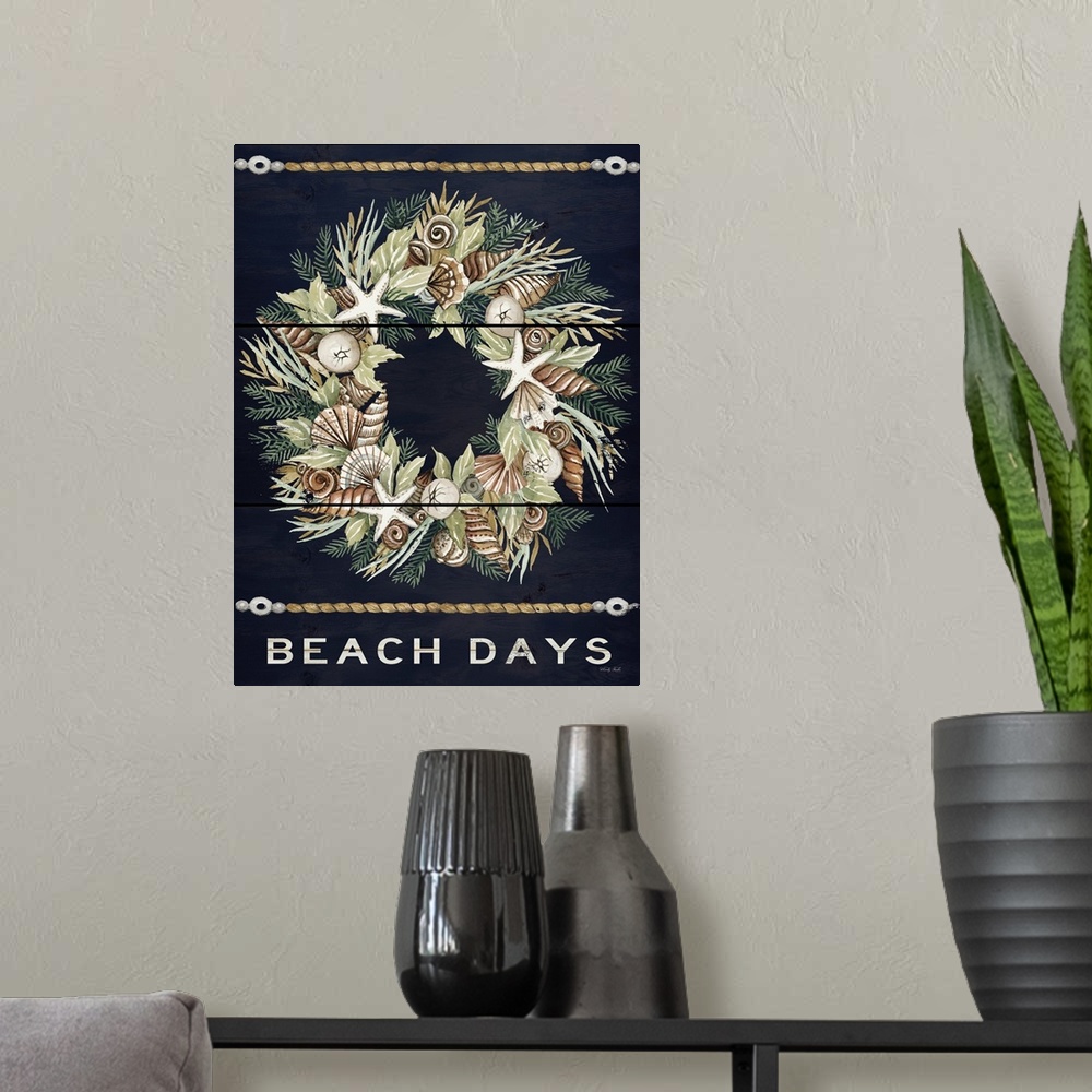 A modern room featuring Beach Days Shell Wreath