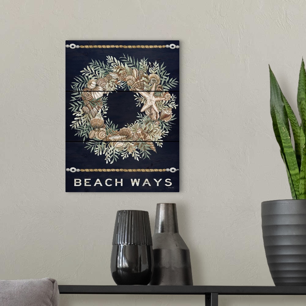 A modern room featuring Beach Ways Shell Wreath