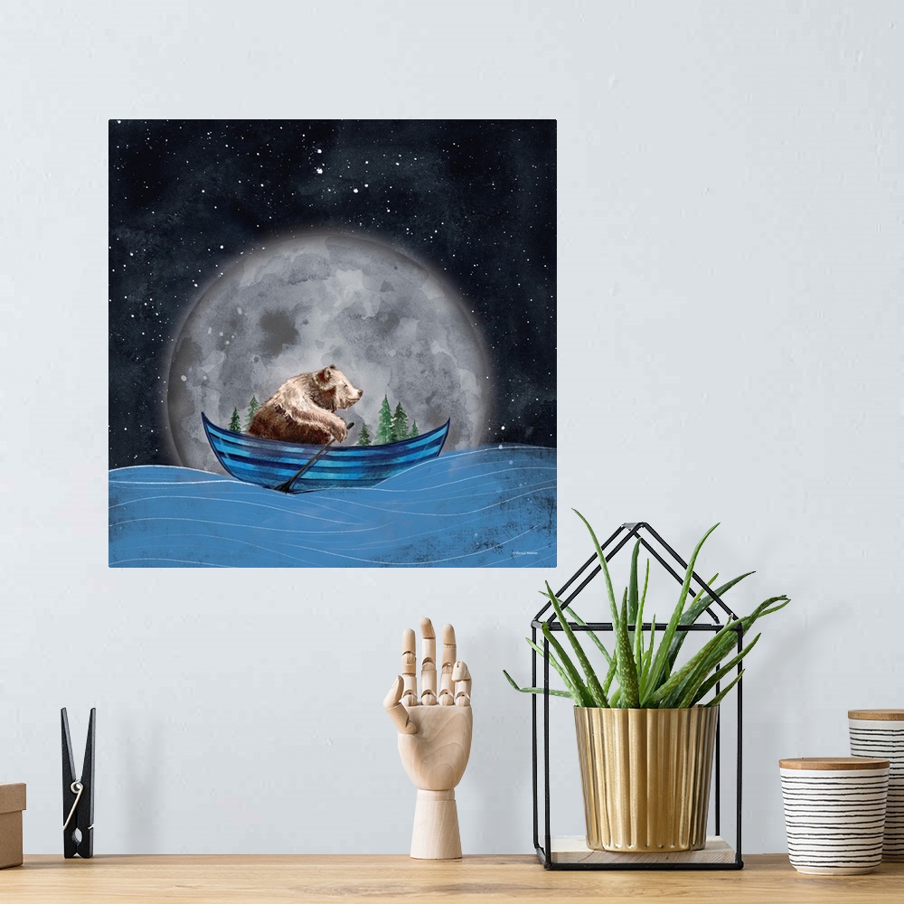 A bohemian room featuring Bear Rowing In The Sea