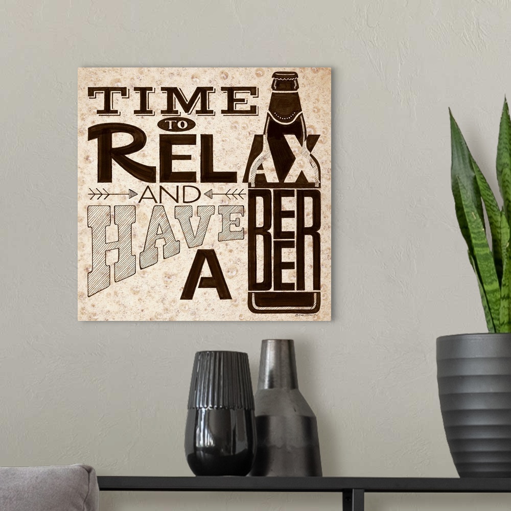 A modern room featuring Beer themed typography home decor art.