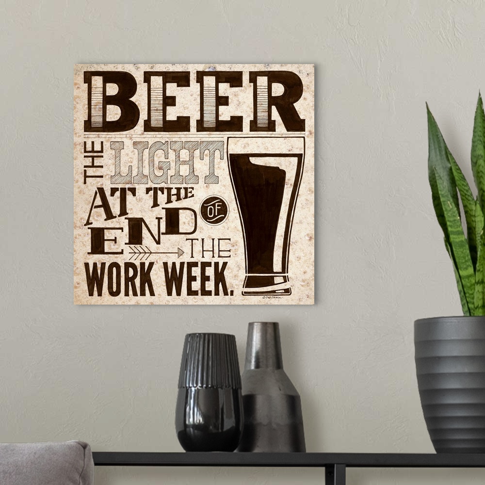 A modern room featuring Beer themed typography home decor art.
