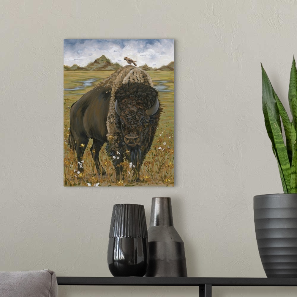 A modern room featuring Bison