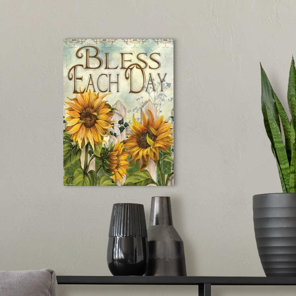 A modern room featuring Bless Each Day