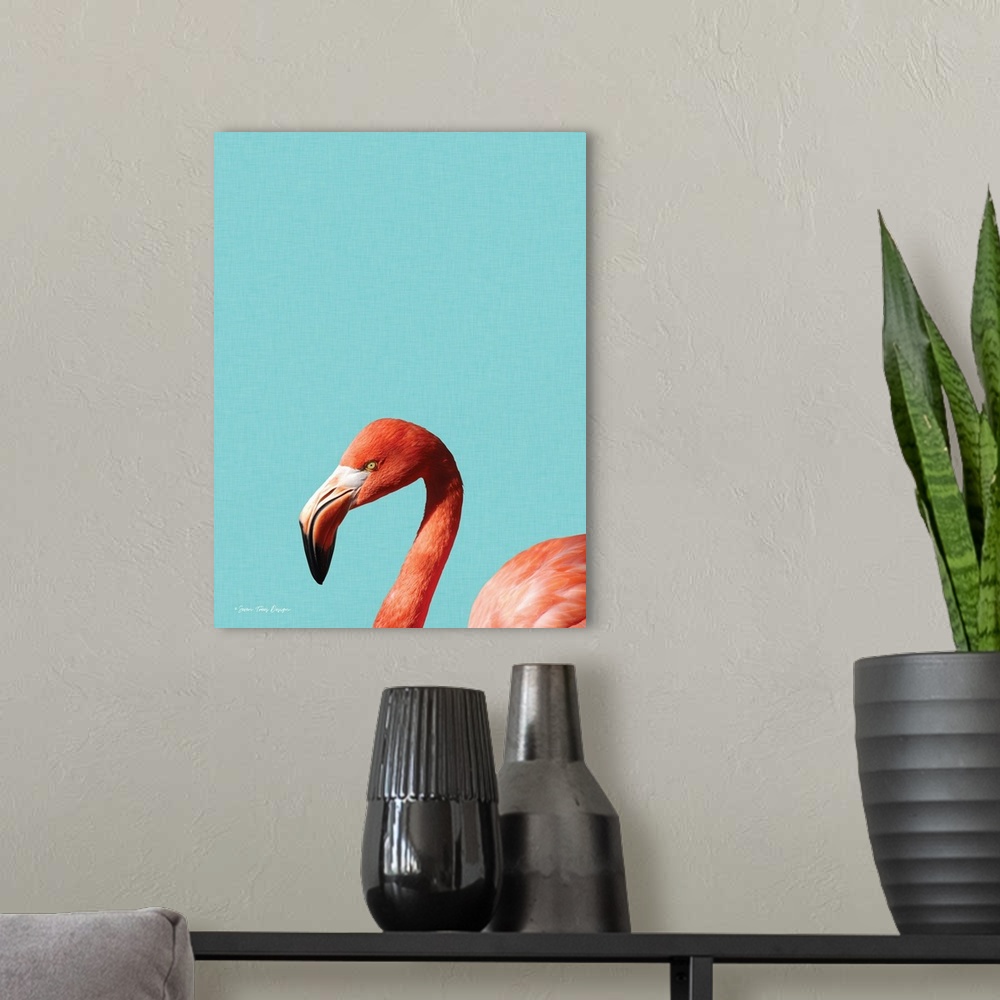 A modern room featuring Blue Flamingo