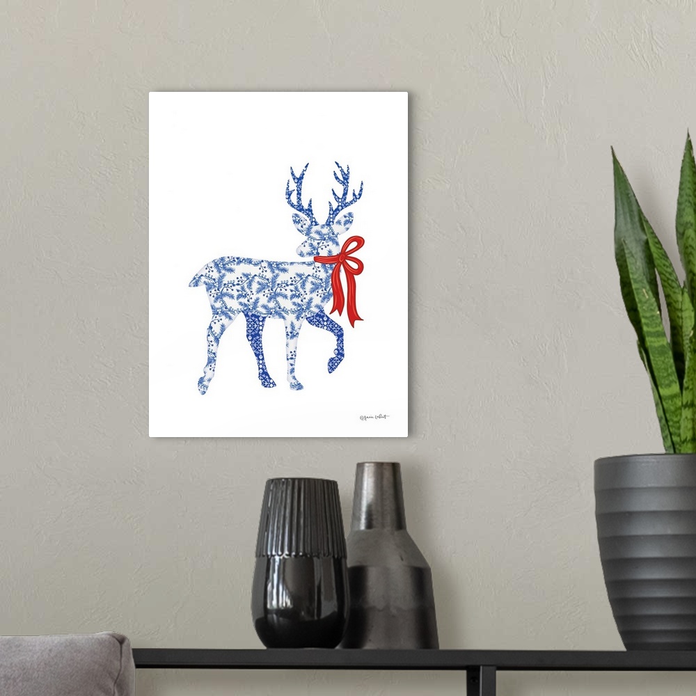 A modern room featuring Blue & White Reindeer I
