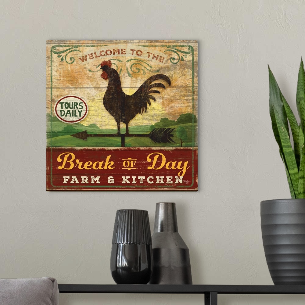 A modern room featuring Vintage style sign with a weathered wood effect for a country kitchen.
