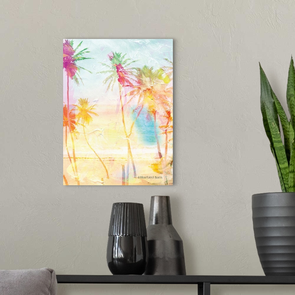 A modern room featuring Bright Summer Palm Group I