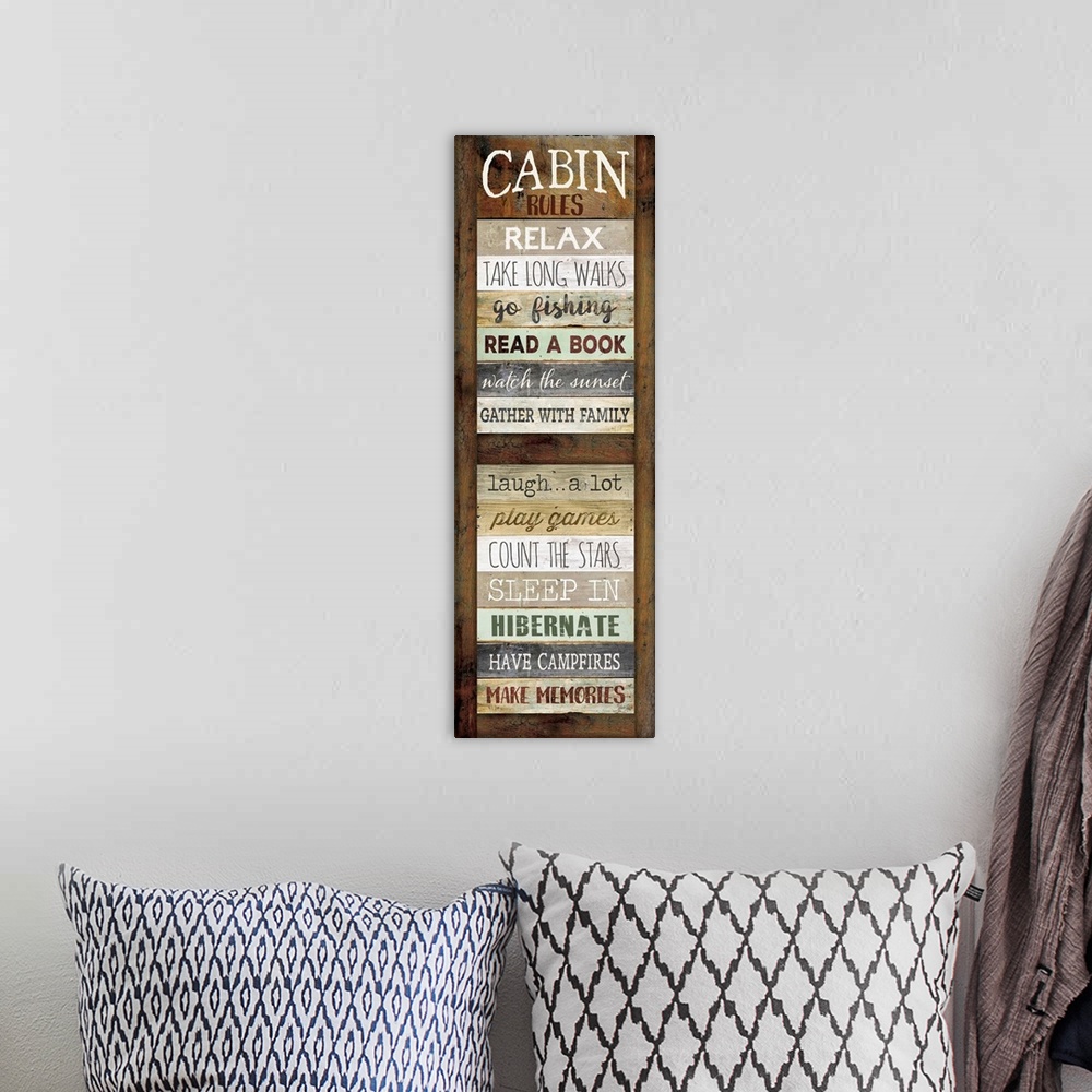 A bohemian room featuring Cabin Rules