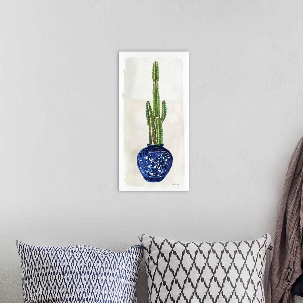 A bohemian room featuring Cacti in Blue Pot 1