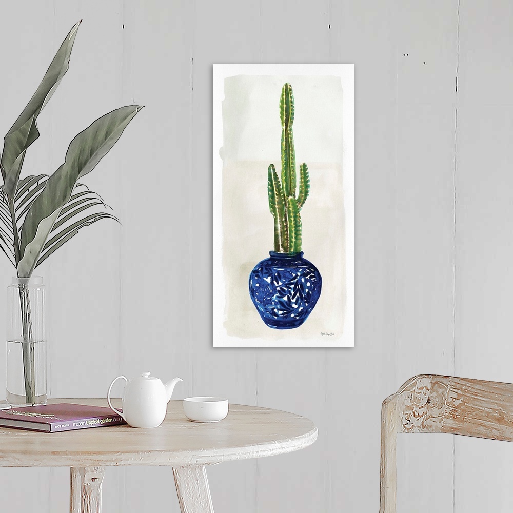 A farmhouse room featuring Cacti in Blue Pot 1