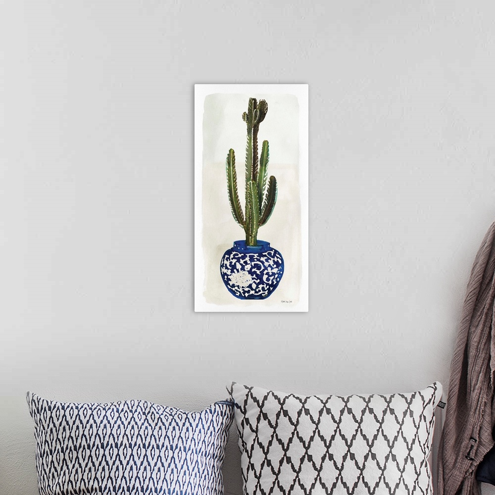 A bohemian room featuring Cacti in Blue Pot 2