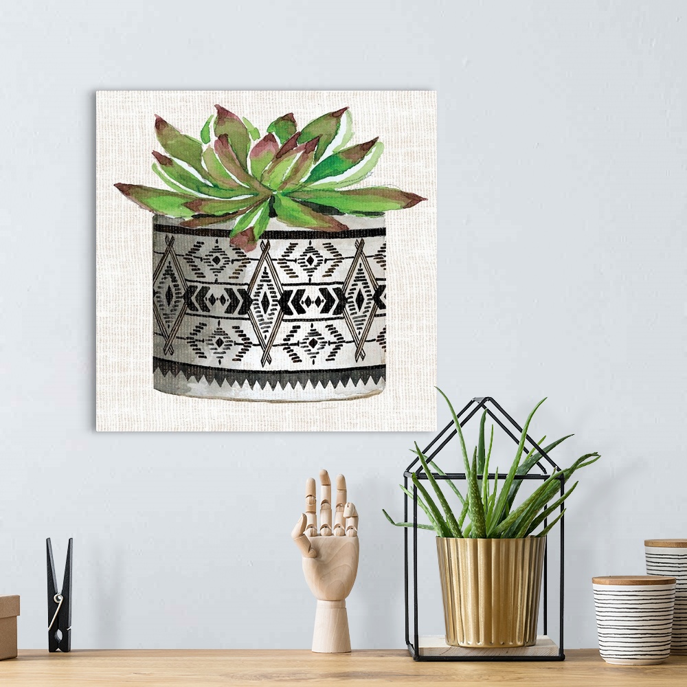 A bohemian room featuring Cactus Mud Cloth Vase I