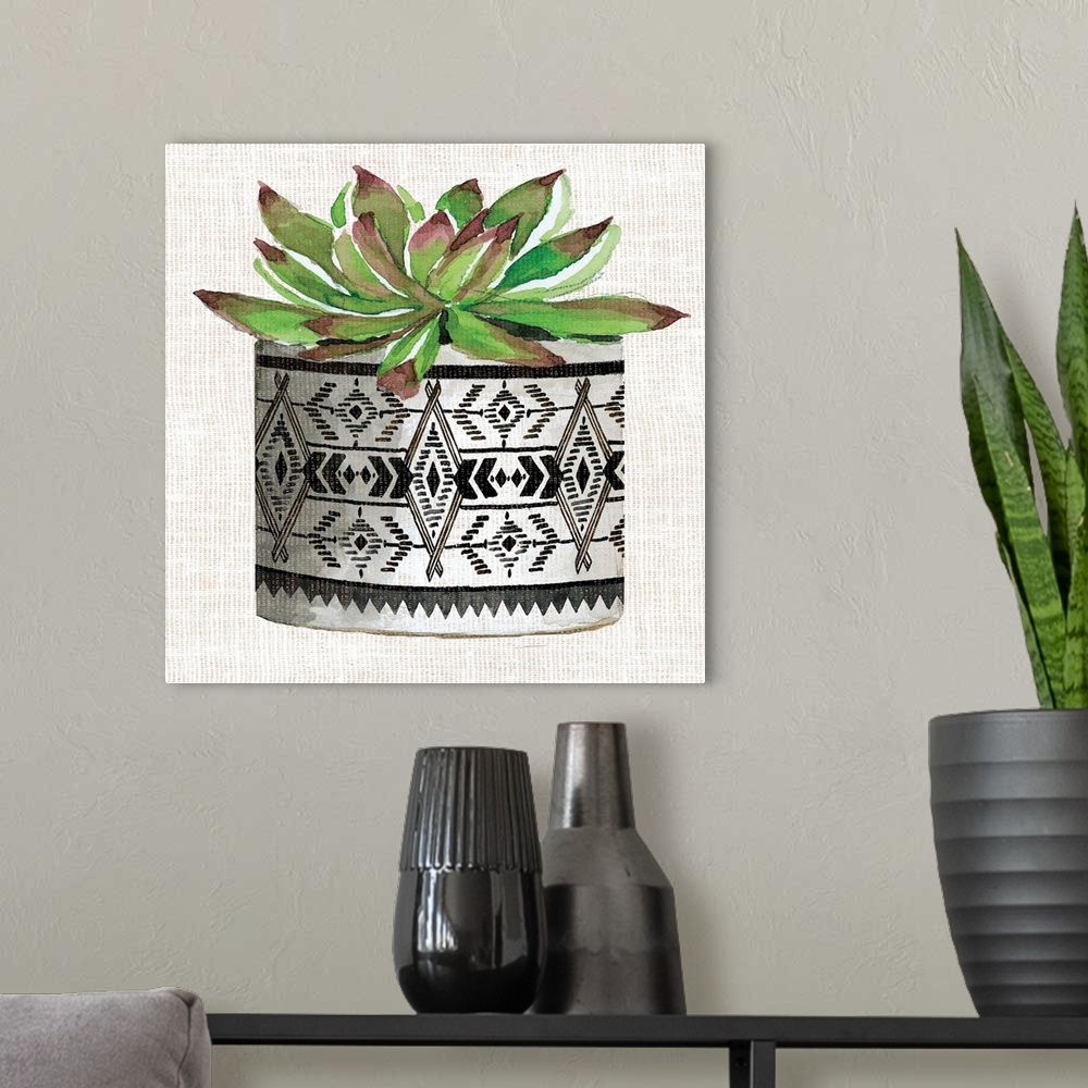 A modern room featuring Cactus Mud Cloth Vase I