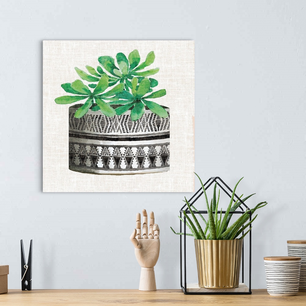 A bohemian room featuring Cactus Mud Cloth Vase II