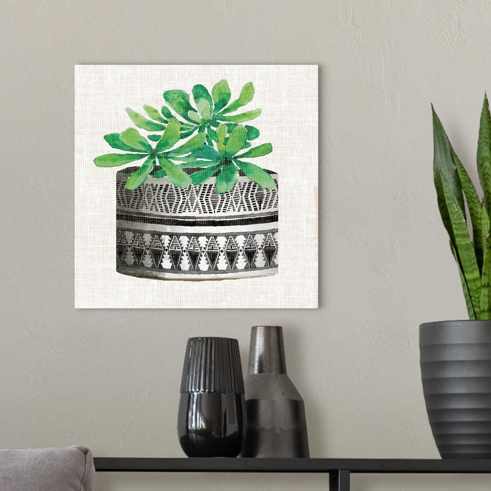 A modern room featuring Cactus Mud Cloth Vase II