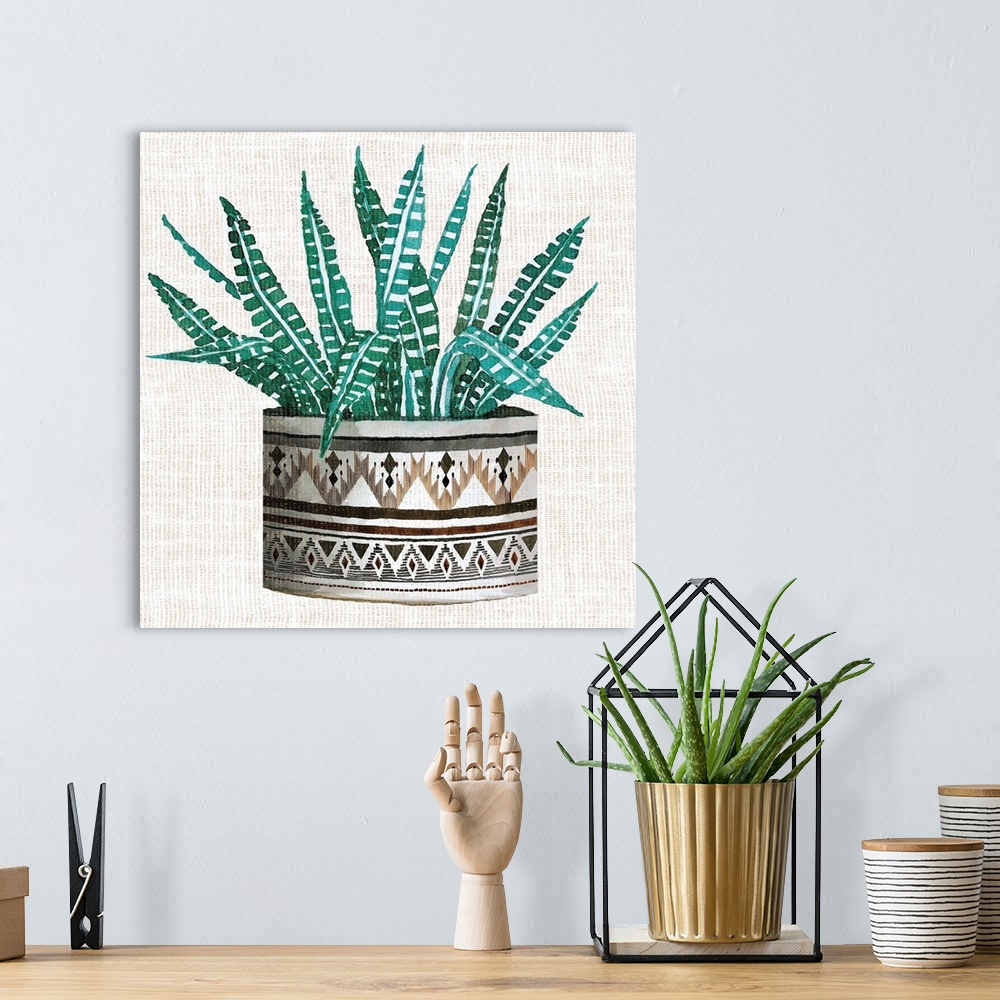 A bohemian room featuring Cactus Mud Cloth Vase III