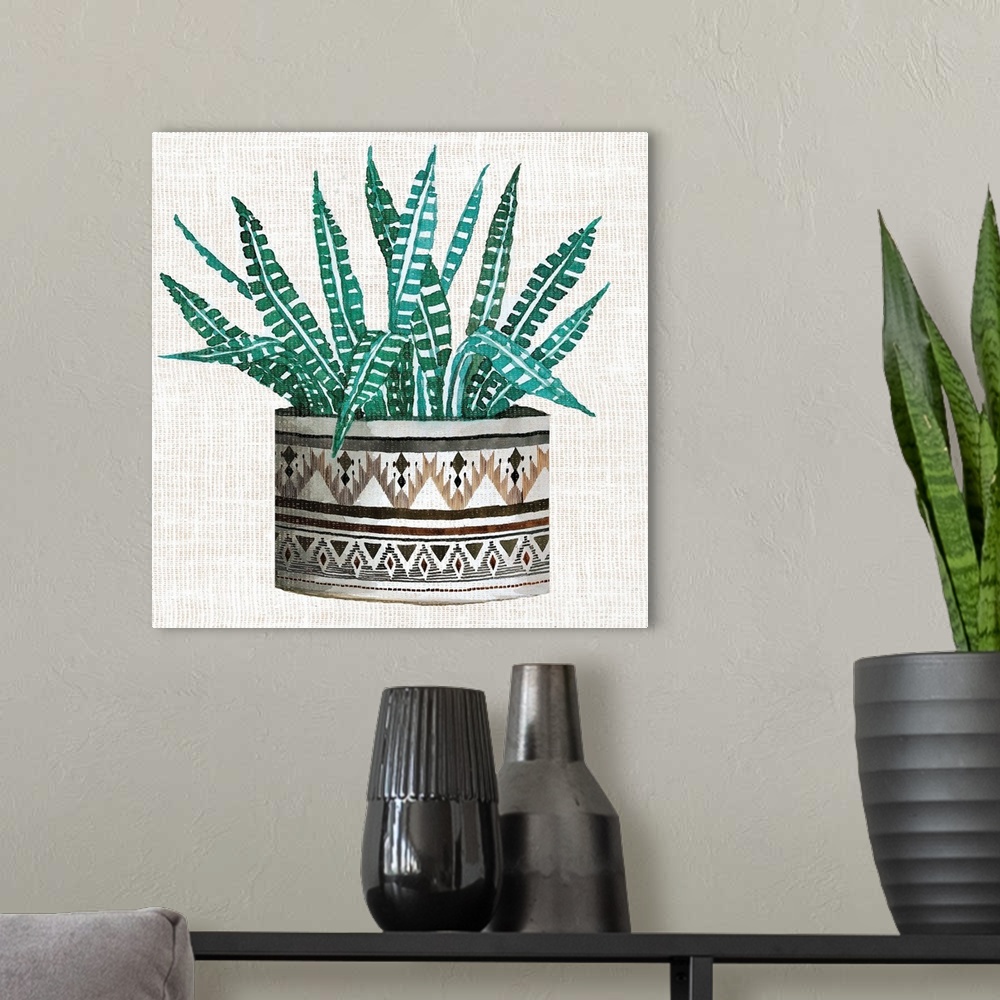 A modern room featuring Cactus Mud Cloth Vase III