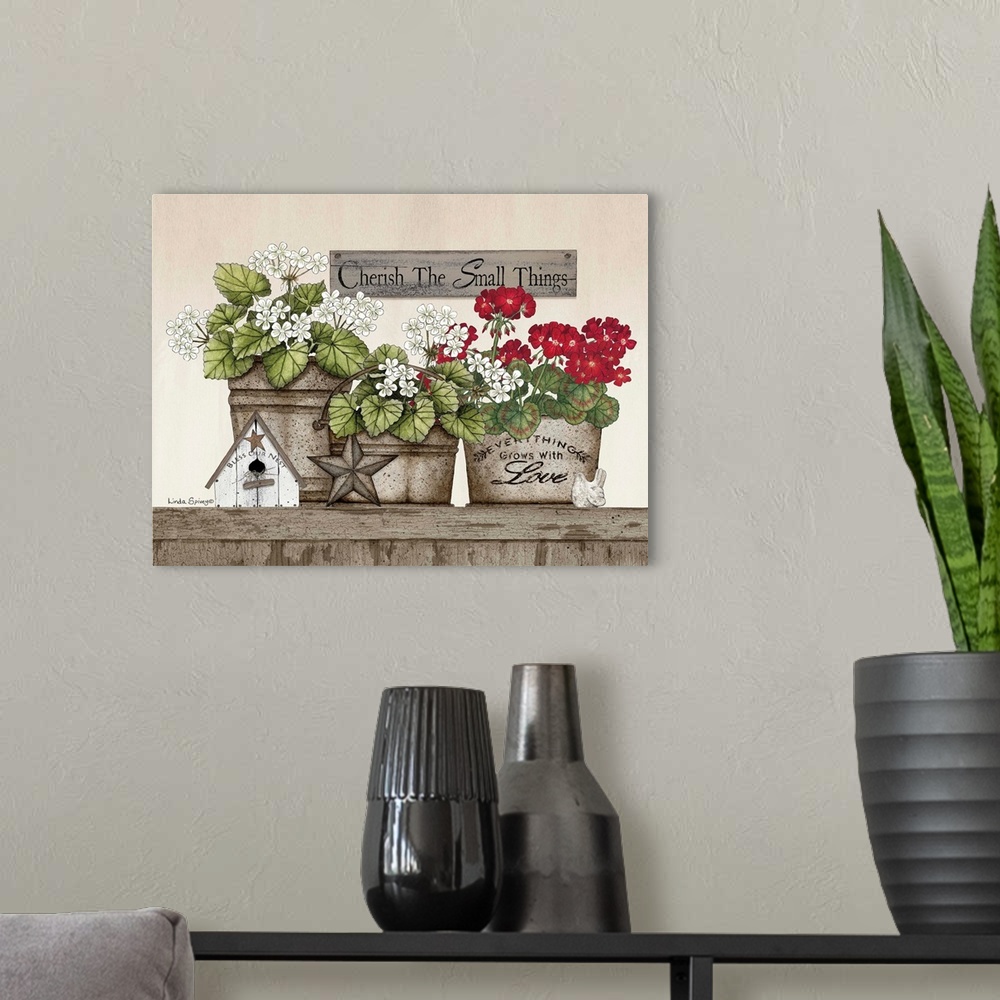 A modern room featuring Cherish the Small Things Geraniums