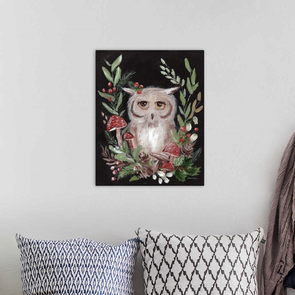 A bohemian room featuring Christmas Owl And Mushrooms