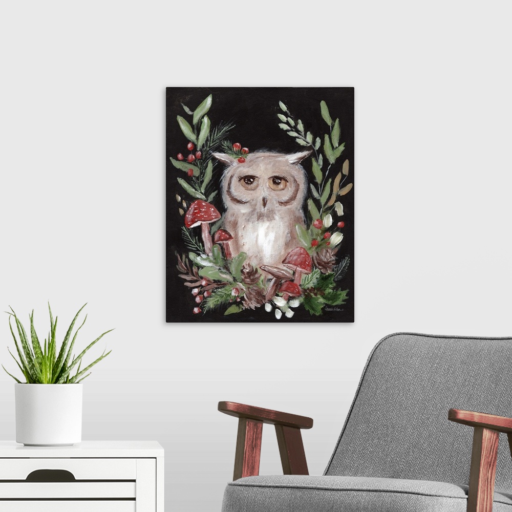 A modern room featuring Christmas Owl And Mushrooms
